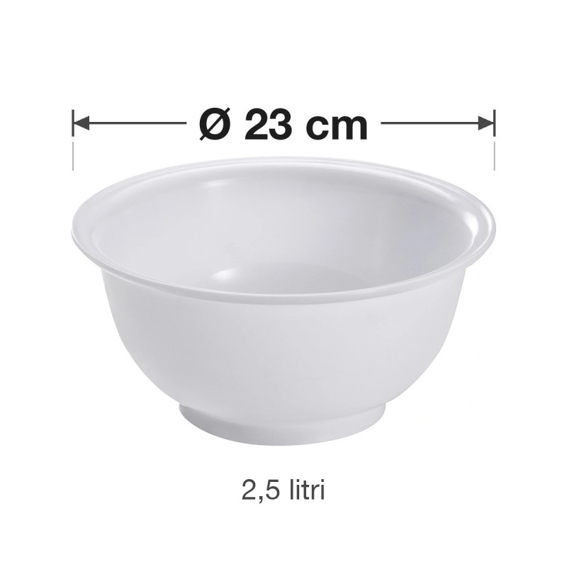 Bol ciotola in polipropilene bianco Ø 23 cm 2,5 litri per cucina e pasticceria Mobil Plastic