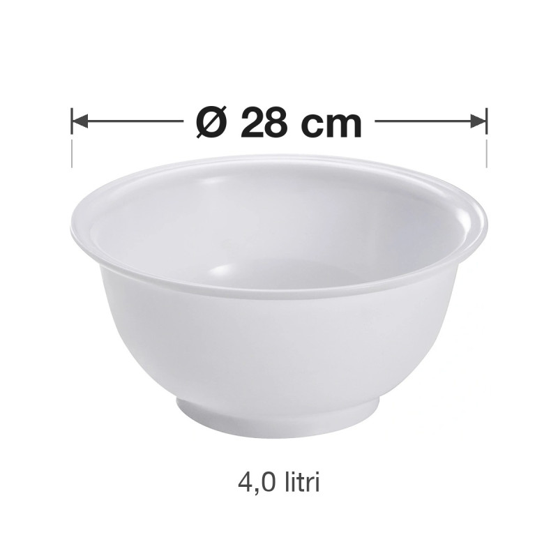 Bol ciotola in polipropilene bianco Ø 28 cm 4,0 litri per cucina e pasticceria Mobil Plastic