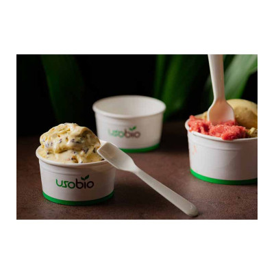 Coppette per gelato compostabili in cartoncino 90 cc bianche con logo Usobio per gelateria - 250 pz
