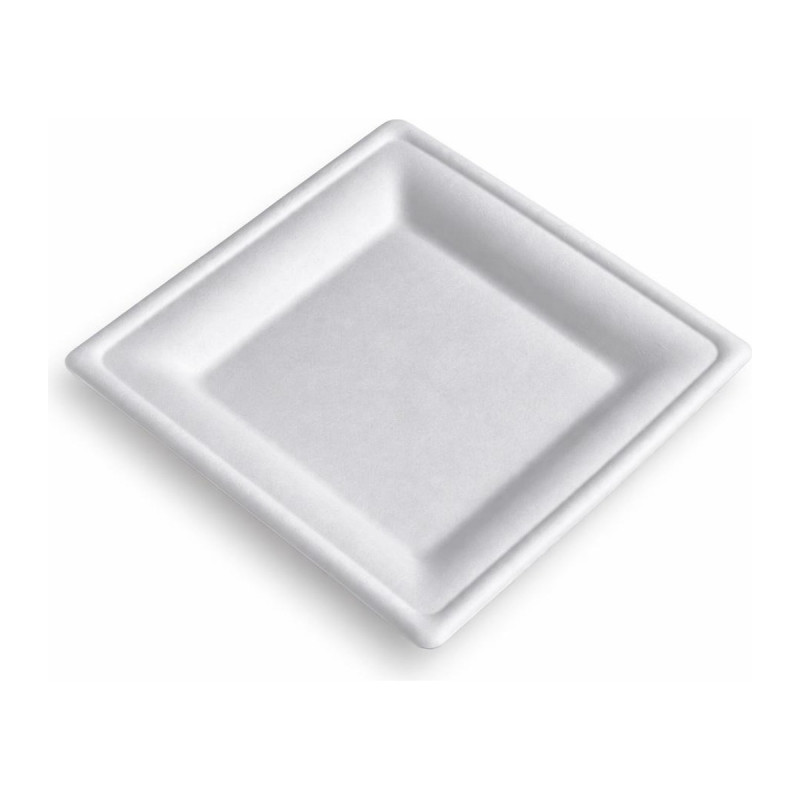Vassoi quadrati compostabili in polpa di cellulosa 15x15 cm bianchi per finger food e catering Usobio - 50 pz