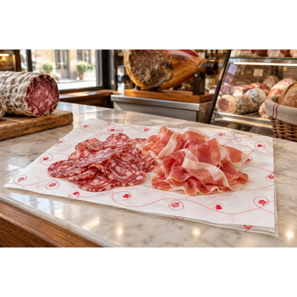 Carta politenata per alimenti Quadrifoglio 37x50 cm 45+9 g/m² per salumeria e macelleria La Carta è - scatola 10 kg