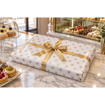 Carta pelleaglio Stelline oro 75x100 cm 60 g/m² per incartare vassoi di pasticceria La Carta è - 10 kg