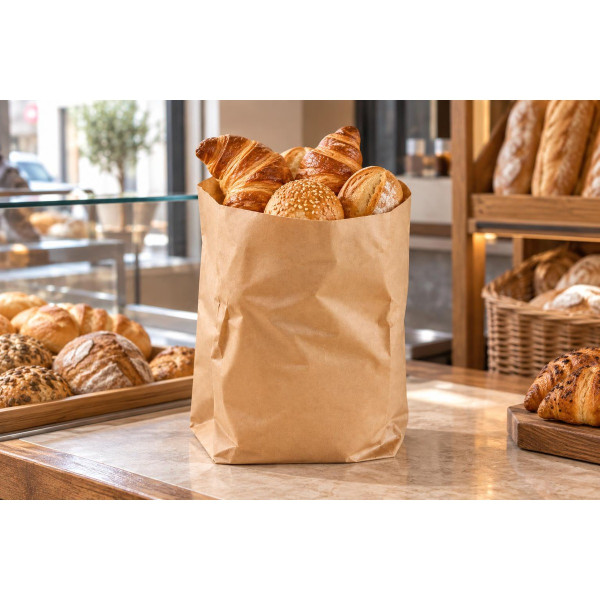 Sacchetti in carta Velen avana con soffietto 10+7x22 cm 35 g/m² per pane e dolci La Carta è - 1000 pz