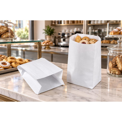 Sacchetti in carta kraft bianca per alimenti 8x16 cm con soffietto 45 g/m² per pane e pasticceria La Carta è - 10 kg
