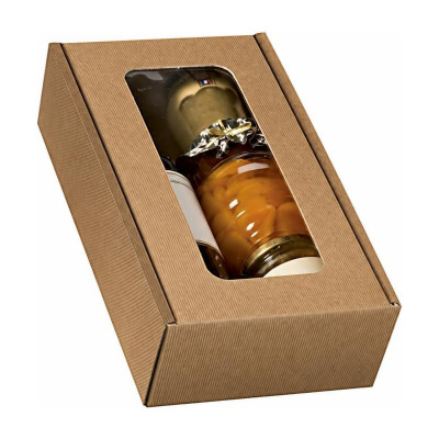 Cofanetto porta 2 bottiglie in cartone cannetè avana con finestra 20x33,5x9 cm FAG