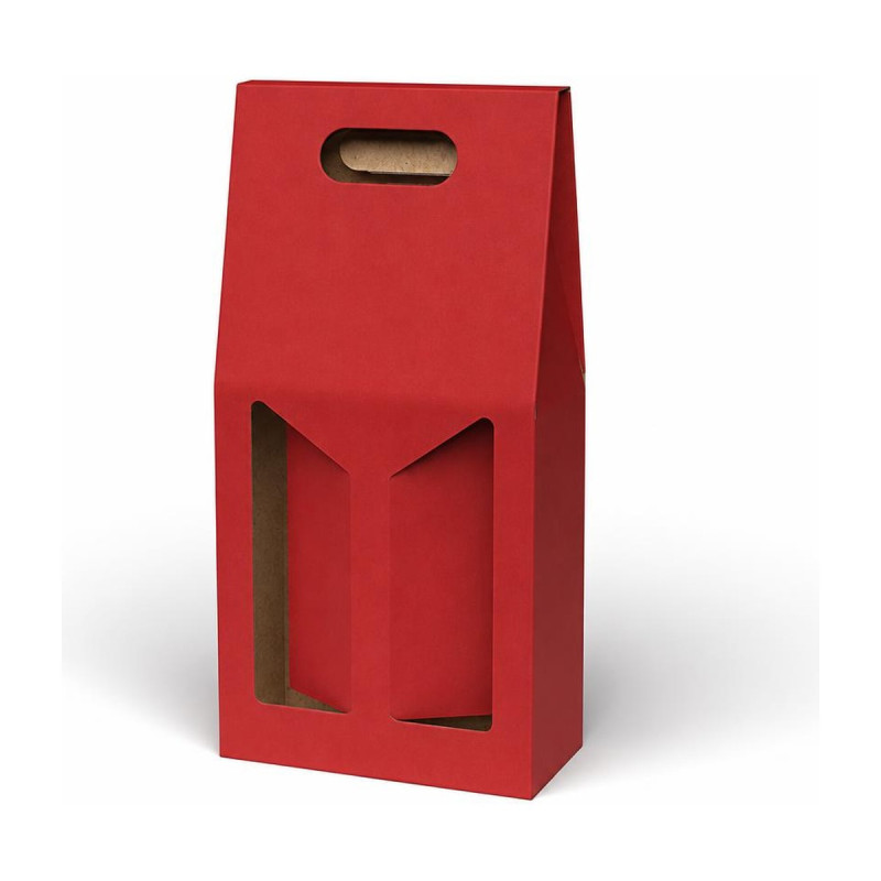 Scatola porta bottiglie in cartoncino 2 posti liscio rosso con finestra FAG