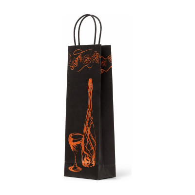 Busta portabottiglie Elegance Breganze nera con stampa a caldo e maniglie ritorte 14+8,5x39,5 cm Carpad