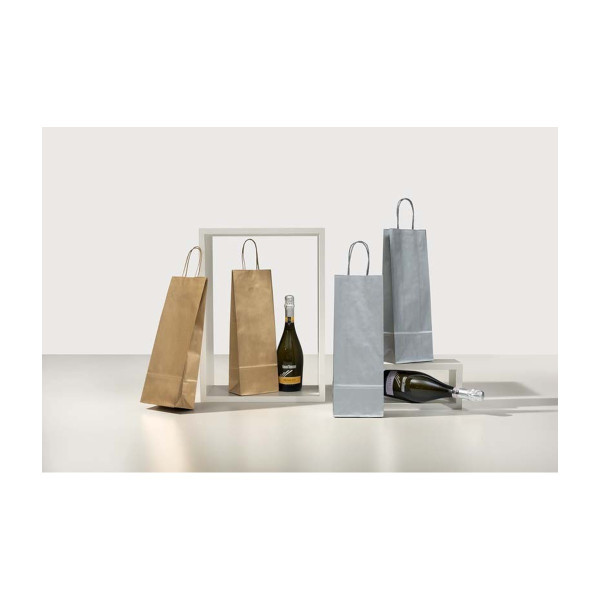 Busta portabottiglie in carta argento o oro con maniglie ritorte 14+8,5x39,5 cm Carpad