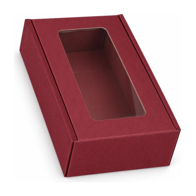 Cofanetto porta 2 bottiglie in cartone cannetè bordeaux con finestra 20x33,5x9 cm FAG