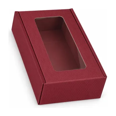 Cofanetto porta 2 bottiglie in cartone cannetè bordeaux con finestra 20x33,5x9 cm FAG