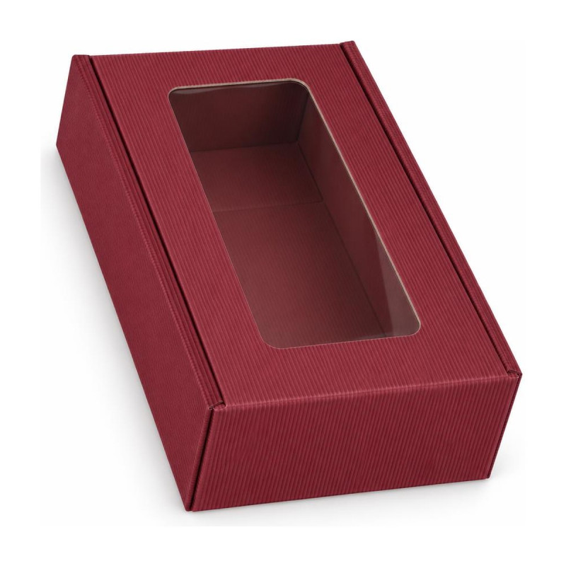 Cofanetto porta 2 bottiglie in cartone cannetè bordeaux con finestra 20x33,5x9 cm FAG