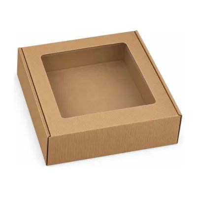 Cofanetto porta 3 bottiglie in cartone cannetè avana con finestra 29,5x33,5x9 cm FAG