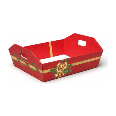 Vassoio cesto per confezioni regalo medio in cartone Holly Jolly rosso con maniglie 34x29x10 cm portata 10 kg FAG