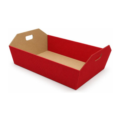 Vassoio cesto per confezioni regalo grande in cartone cannetè rosso con maniglie 43x32x12 cm portata 12 kg FAG
