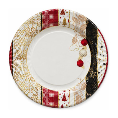 Piatti di carta natalizi Xmas Patchwork 21 cm - 8 pz