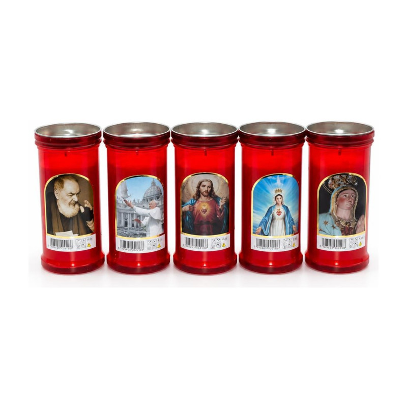 Lumini votivi rossi per cimitero T16 durata 2 giorni h 14 cm Ø 6,5 cm - 20 pz