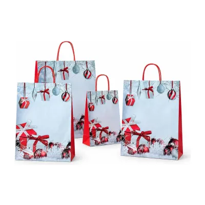 Shopper regalo in carta Dolomiti con maniglie ritorte rosse, varie misure Carpad