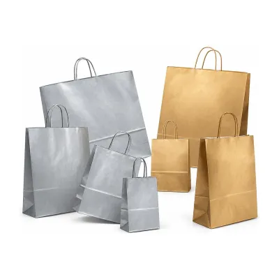 Shopper regalo in carta Argento e Oro con maniglie ritorte in tinta, varie misure Carpad