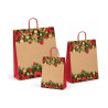 Shopper regalo natalizia Cortina avana con ghirlande e maniglie ritorte rosse 32+13x41 cm Carpad