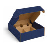 Cofanetto porta 3 bottiglie distese in cartone cannetè blu con separatori 28x34x9 cm