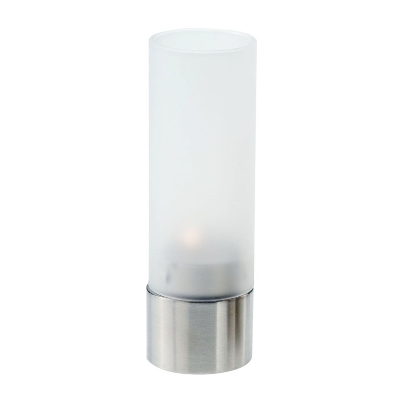 Portalumino in acciaio inox e vetro satinato h 15 cm per tealight Leone