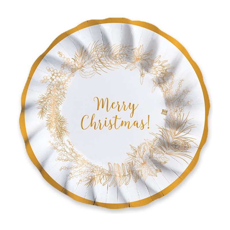 Piatti fondi di carta natalizi Christmas Gold Ø 24 cm bianchi e oro con bordo ondulato, confezione da 6 Big Party