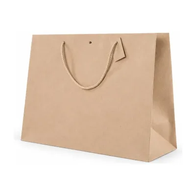 Shopper lusso orizzontale in carta kraft avana con manici in cotone e fondo rigido 39+15x29 cm Decoration Group