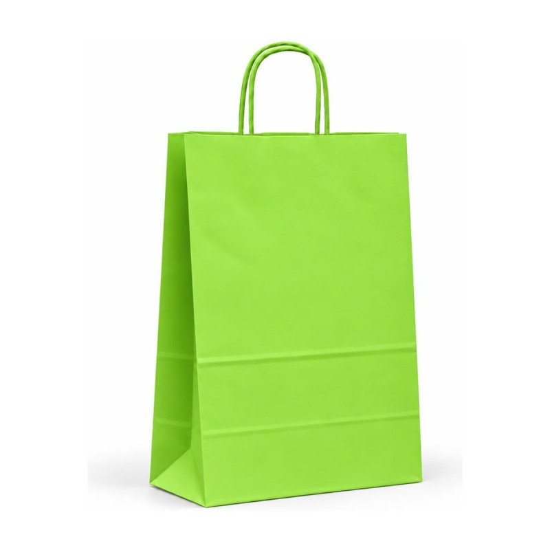 Shopper in carta tinta unita 14+8,5x21 cm con maniglie ritorte, 7 colori Carpad