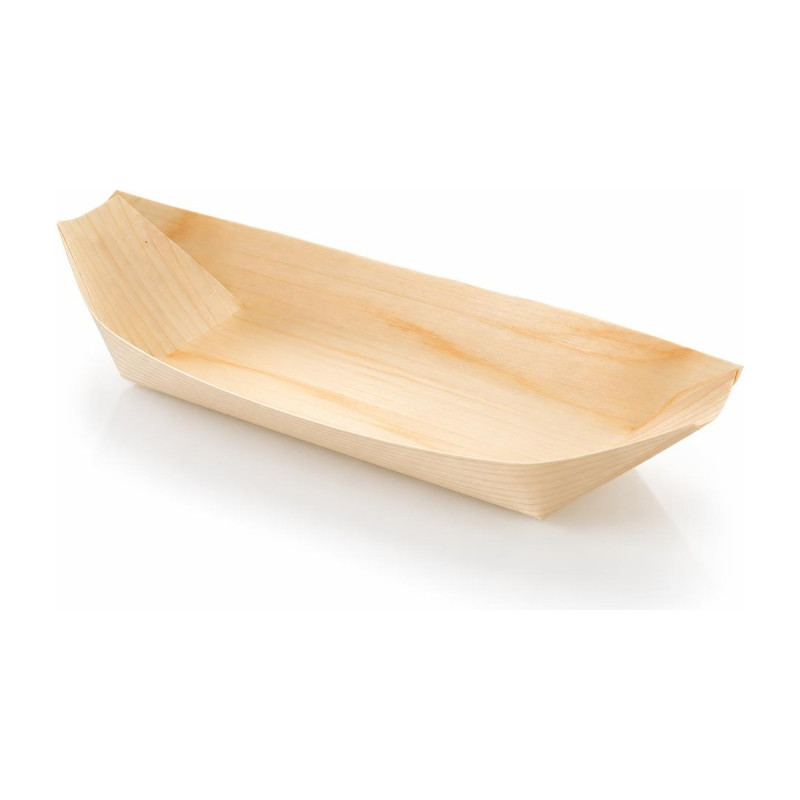 Piroga in legno di pino maxi 22,5x8,5x2 cm per finger food e sushi, confezione da 50 Leone