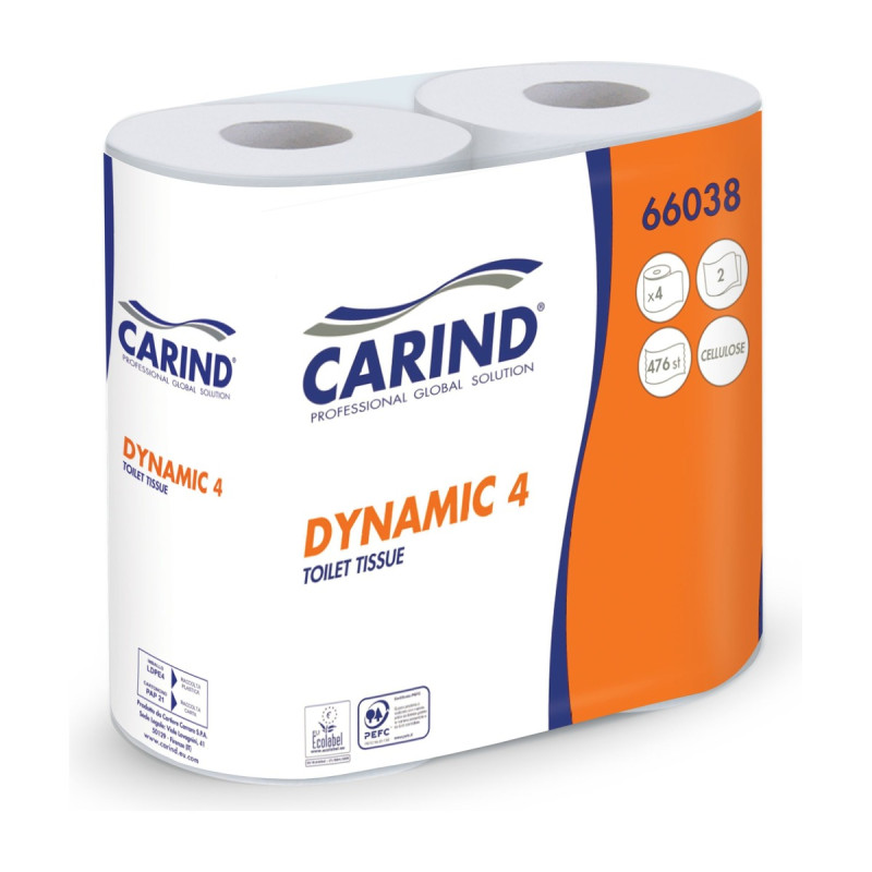 Carta igienica in pura cellulosa Carind Prime 4 2 veli 476 strappi, confezione da 4 rotoli