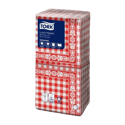 Tovaglioli di carta a quadretti rosso e bianchi monovelo Tork Lunch 33x33 cm - 400 pz