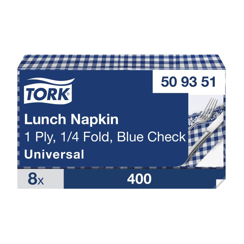 Tovaglioli di carta a quadretti blu e bianchi monovelo Tork Lunch 33x33 cm - 400 pz