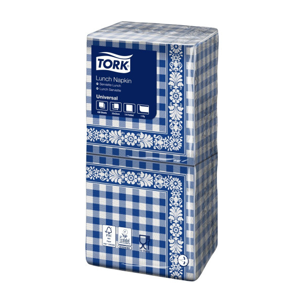Tovaglioli di carta a quadretti blu e bianchi monovelo Tork Lunch 33x33 cm - 400 pz