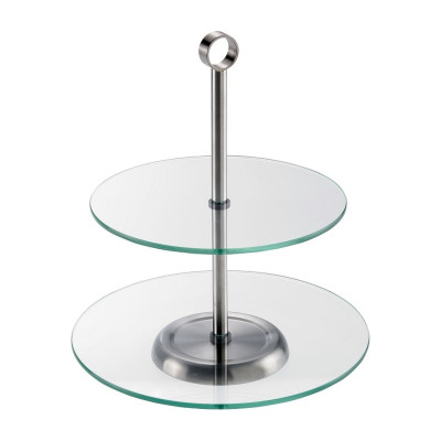 Alzata per dolci a 2 piani in acciaio inox e vetro Ø 26 cm h 30 cm Leone