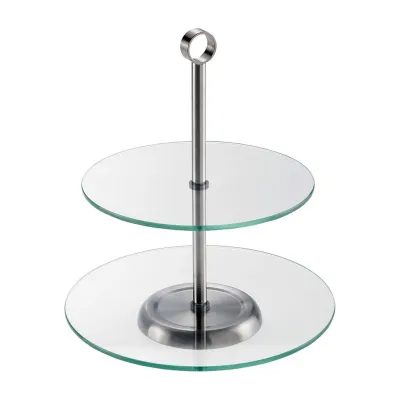 Alzata per dolci a 2 piani in acciaio inox e vetro Ø 26 cm h 30 cm Leone