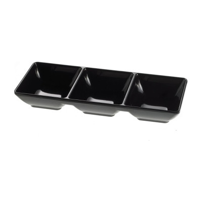 Vaschetta a 3 scomparti in melamina nero Acquamarina 20x7,5x2,5 cm per aperitivi Leone