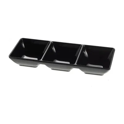 Vaschetta a 3 scomparti in melamina nero Acquamarina 20x7,5x2,5 cm per aperitivi Leone