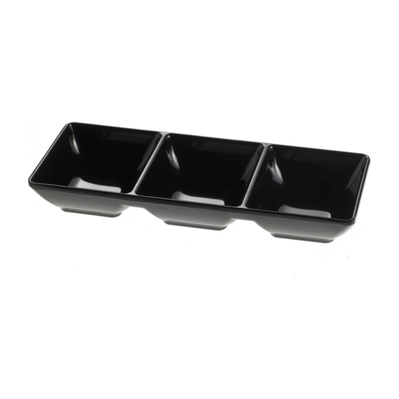 Vaschetta a 3 scomparti in melamina nero Acquamarina 20x7,5x2,5 cm per aperitivi Leone