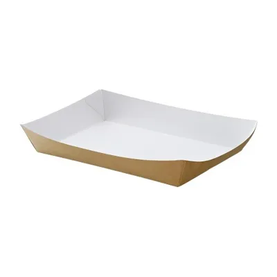 Vaschette per fritti in cartoncino kraft avana e bianco 25,6x16,7x4 cm 800 ml - 100 pz Leone
