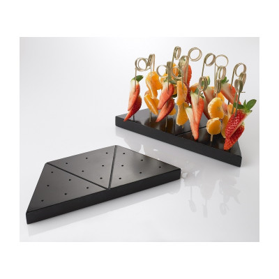 Supporti per spiedini trapezoidali in bamboo nero 18 fori 24x10x2 cm per buffet - 3 pz Leone