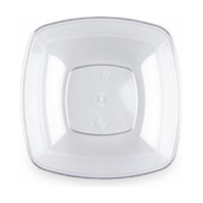 Piatti fondi quadrati riutilizzabili in polistirene trasparenti 18x18 cm - 12 pz