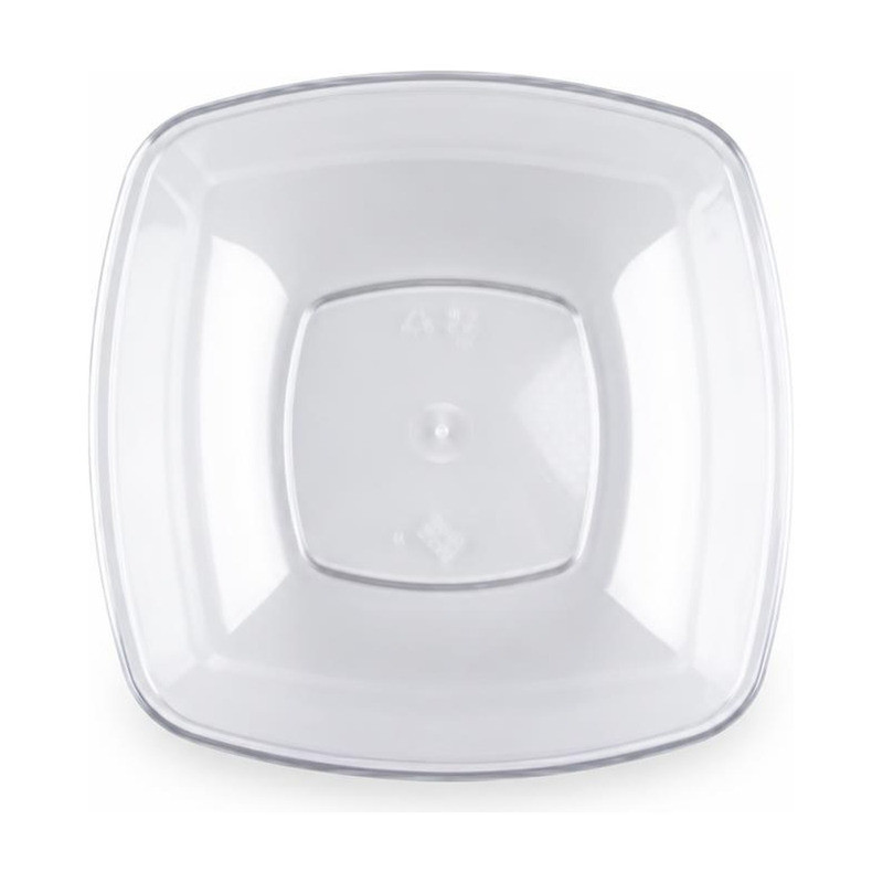 Piatti fondi quadrati riutilizzabili in polistirene trasparenti 18x18 cm - 12 pz
