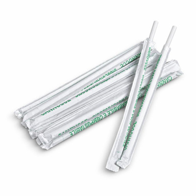 Cannucce compostabili in PLA bianche imbustate singolarmente 21 cm - 200 pz