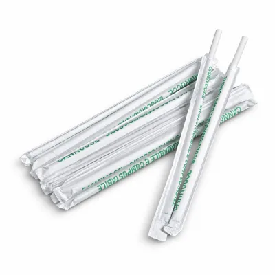 Cannucce compostabili in PLA bianche imbustate singolarmente 21 cm - 200 pz