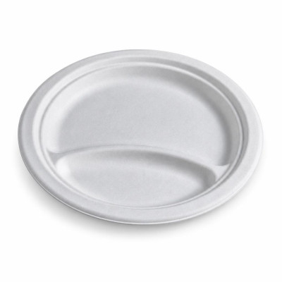 Piatti a 2 scomparti compostabili in polpa di cellulosa 22 cm - 50 pz