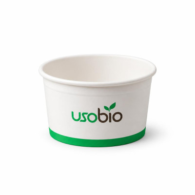 Coppette per gelato compostabili in cartoncino 120 cc bianche con logo Usobio per gelateria - 250 pz