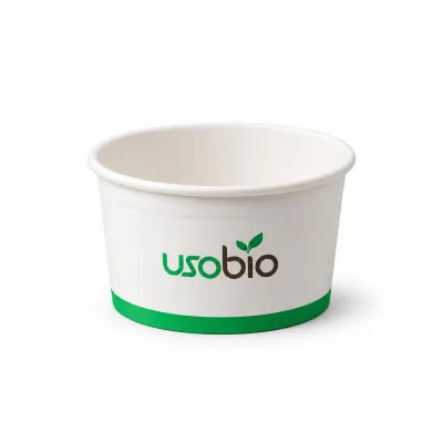 Coppette per gelato compostabili in cartoncino 120 cc bianche con logo Usobio per gelateria - 250 pz
