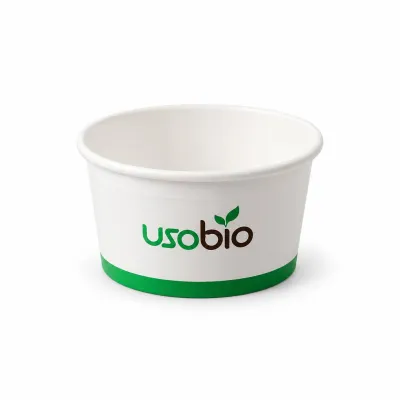 Coppette per gelato compostabili in cartoncino 90 cc bianche con logo Usobio per gelateria - 250 pz