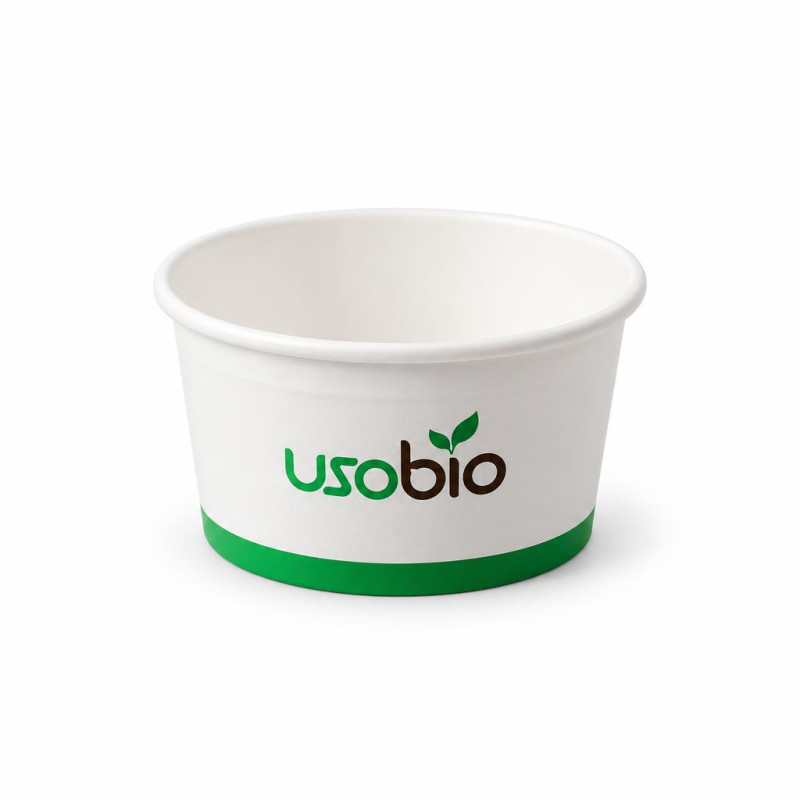 Coppette per gelato compostabili in cartoncino 90 cc bianche con logo Usobio per gelateria - 250 pz