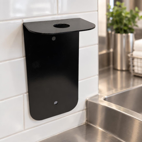 Supporto murale per flacone di gel igienizzante con pompa in acciaio nero Totem Evolution Medial